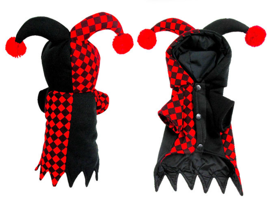 Checkered Pattern Pet Halloween Jester Costume with Pom Pom Hat For Dog